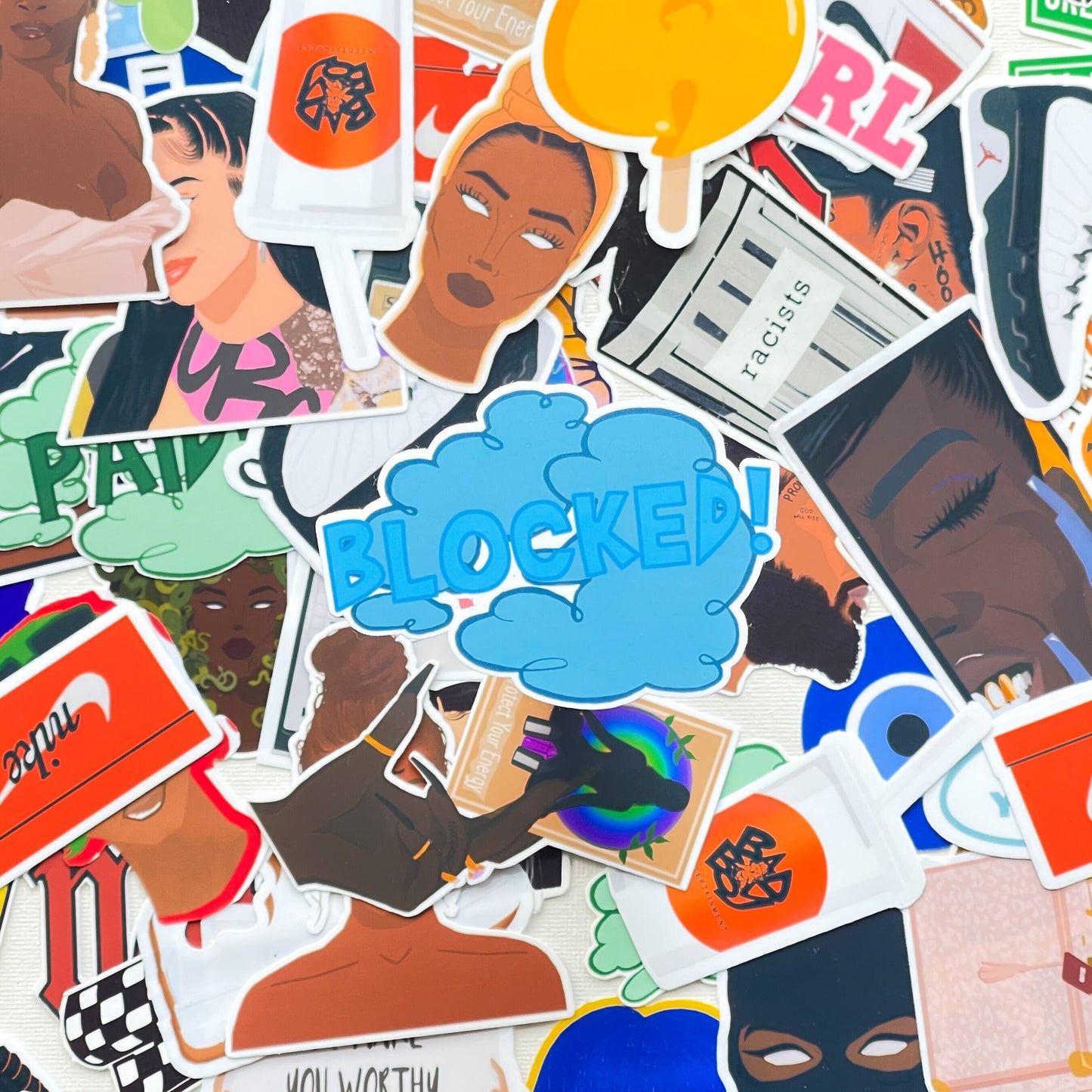 BLOCKED ! Die Cut Sticker | Poof Stickers | Laptop, Journal, Water Bottle Stickers | Aesthetic Stickers