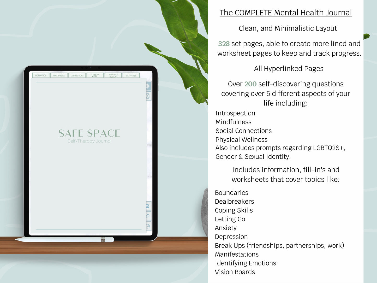 Safe Space Digital Journal | The Complete Mental Health Self Therapy Journal | Anxiety, Venting, Break Ups, Letting Go | Goodnotes
