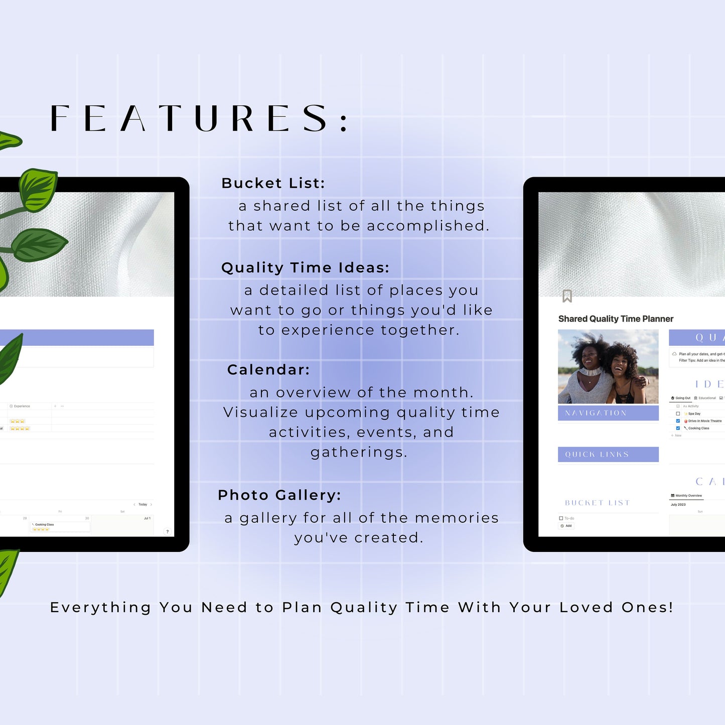 The Quality Time Notion Planner Template | Event + Date Planner | Digital Journal No iPad Needed | Notion Templates | Busy Schedule Planner