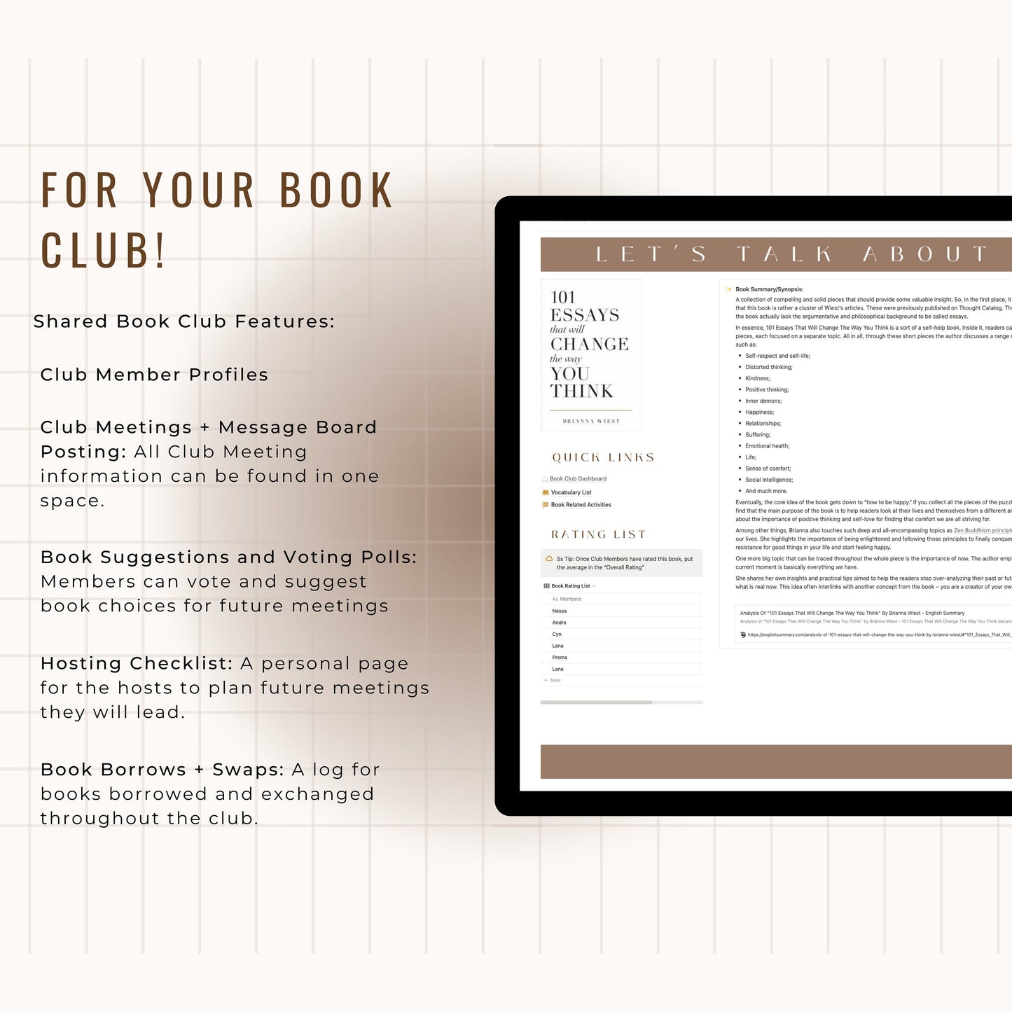 The Book Club Notion Planner Template | Shared Book Club Template | Digital Journal No iPad Needed | Notion Templates | Book Club Meetings
