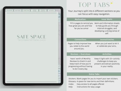 Safe Space Digital Journal | The Complete Mental Health Self Therapy Journal | Anxiety, Venting, Break Ups, Letting Go  |  Goodnotes