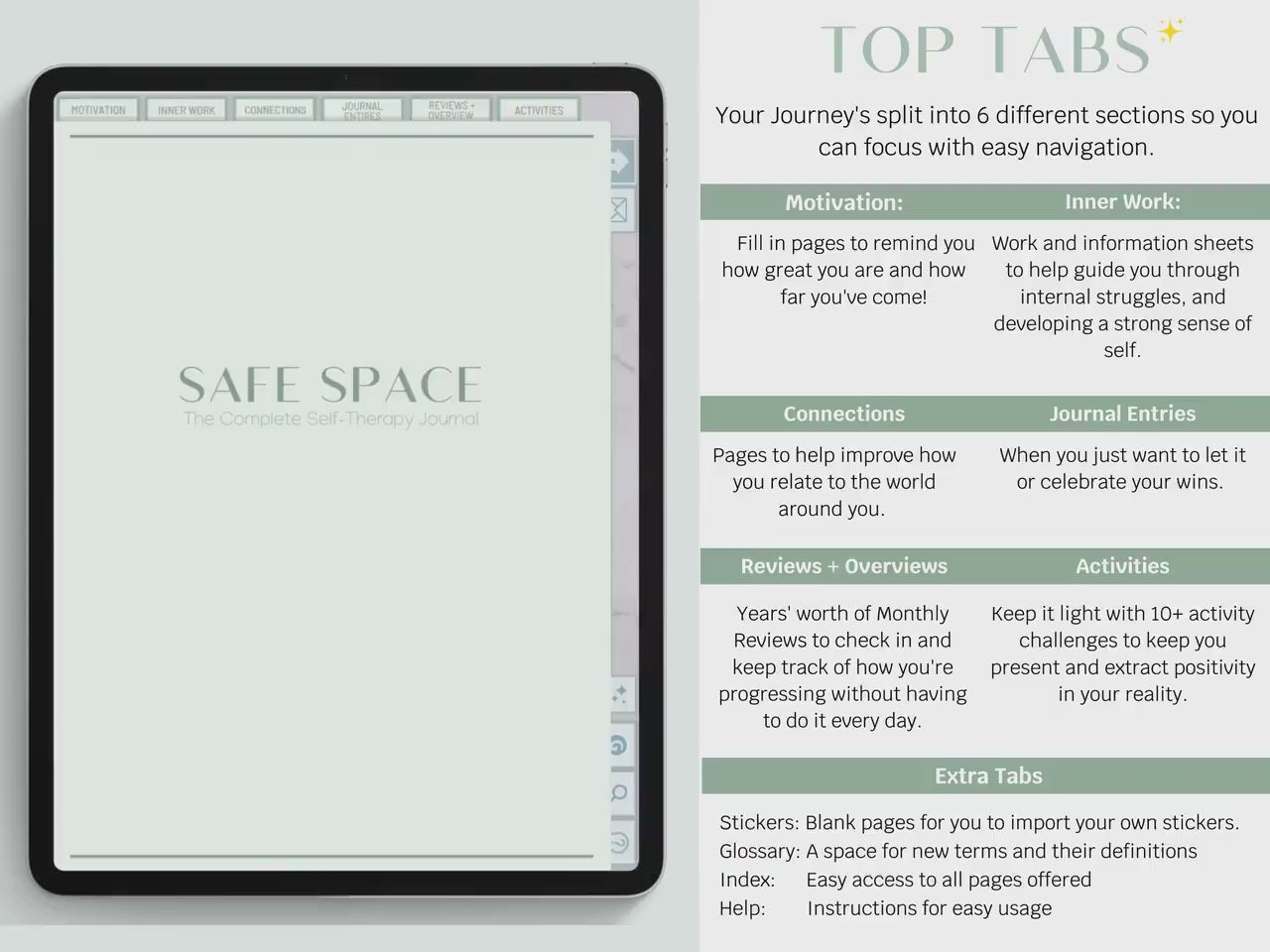 Safe Space Digital Journal | The Complete Mental Health Self Therapy Journal | Anxiety, Venting, Break Ups, Letting Go  |  Goodnotes