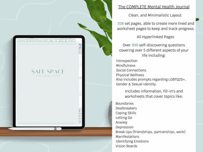Safe Space Digital Journal | The Complete Mental Health Self Therapy Journal | Anxiety, Venting, Break Ups, Letting Go | Goodnotes