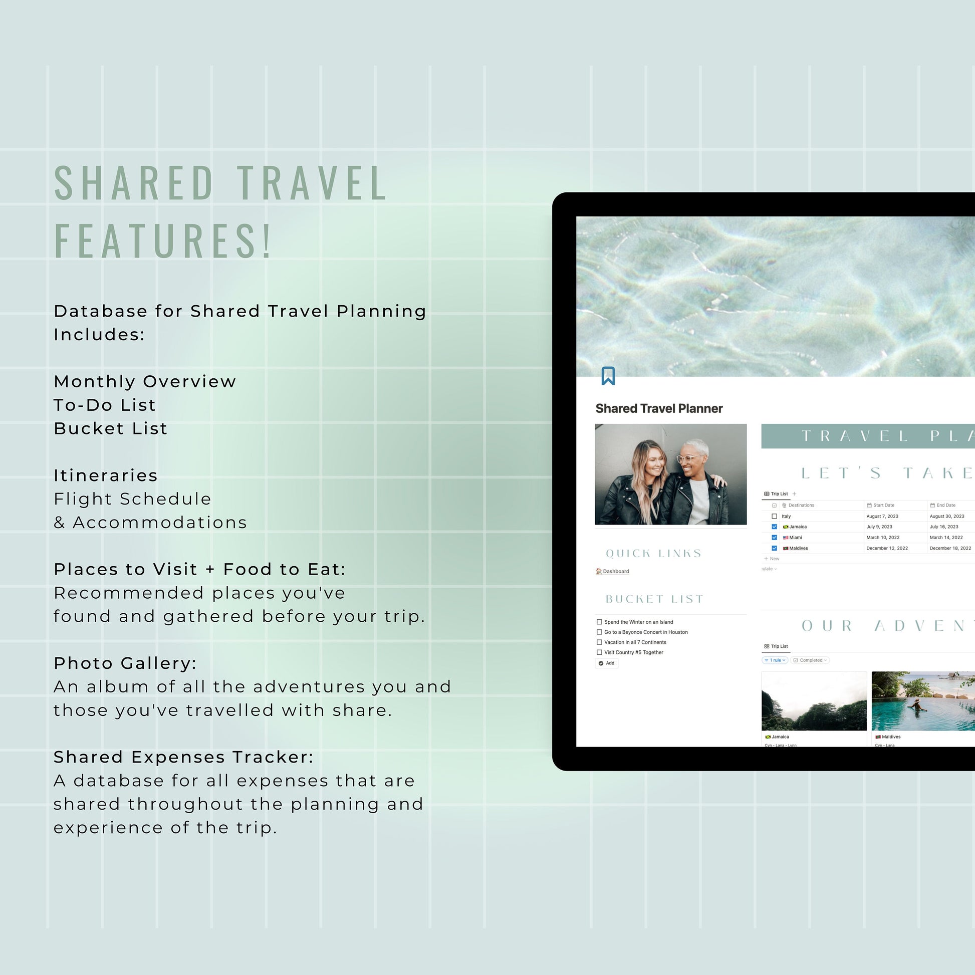 A Shared Travel Planner as a NOTION TEMPLATE | Group Travel Planner | Travel Organiser | Digital Journal No iPad Needed | Notion Templates