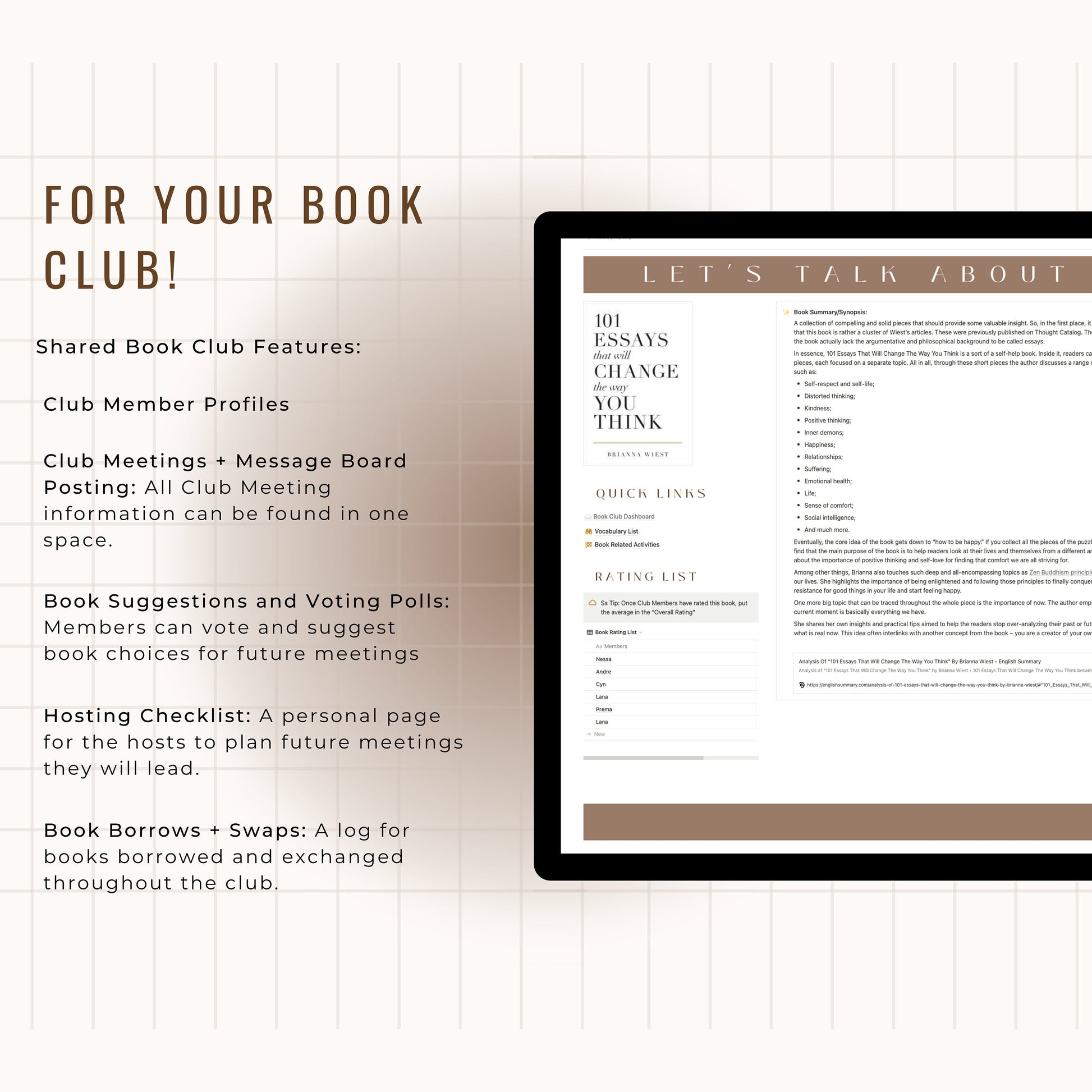 The Book Club Notion Planner Template | Shared Book Club Template | Digital Journal No iPad Needed | Notion Templates | Book Club Meetings